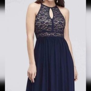 BEAUTIFUL Blue Lace Halter Maxi Dress with Flowing Skirt